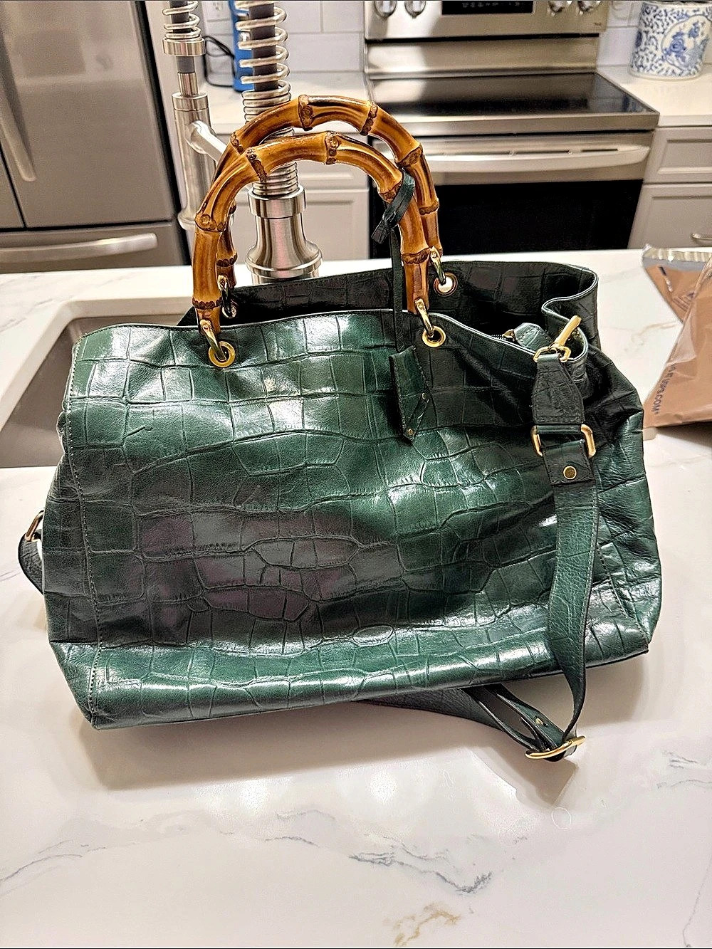 Del Conte Green & Brown Leather Shoulder Bag